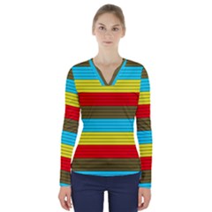 Multicolor With Black Lines V-neck Long Sleeve Top by tmsartbazaar