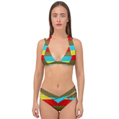 Multicolor With Black Lines Double Strap Halter Bikini Set by tmsartbazaar