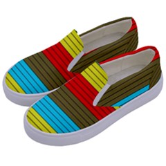 Multicolor With Black Lines Kids  Canvas Slip Ons by tmsartbazaar