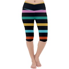 Colorful Mime Black Stripes Lightweight Velour Cropped Yoga Leggings by tmsartbazaar