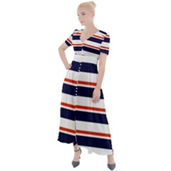 Red With Blue Stripes Button Up Short Sleeve Maxi Dress by tmsartbazaar