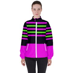 Disco Stripes Women s High Neck Windbreaker by tmsartbazaar