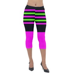 Disco Stripes Lightweight Velour Capri Leggings  by tmsartbazaar