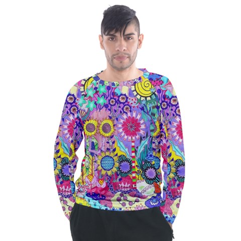 Double Sunflower Abstract Men s Long Sleeve Raglan Tee by okhismakingart
