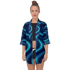 Blue Wavy Open Front Chiffon Kimono by Sabelacarlos