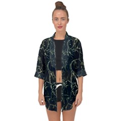 Neon Silhouette Leaves Print Pattern Open Front Chiffon Kimono by dflcprintsclothing