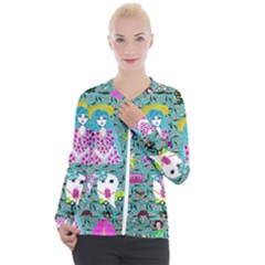 Blue Denim And Drawings Daisies Aqua Casual Zip Up Jacket by snowwhitegirl