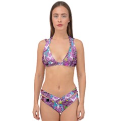 Blue Denim And Drawings Daisies Pink Double Strap Halter Bikini Set by snowwhitegirl