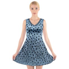 Blue Spotty Pattern V-neck Sleeveless Dress by LoolyElzayat