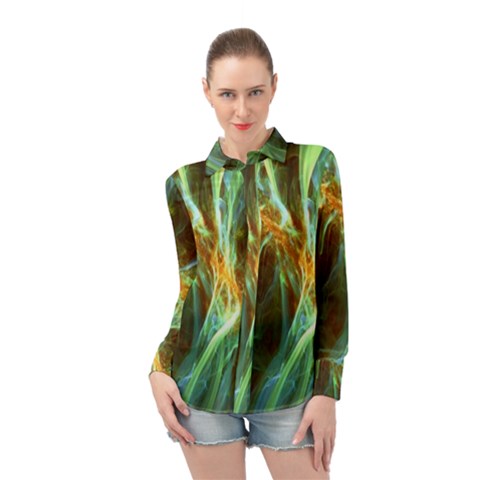 Abstract Illusion Long Sleeve Chiffon Shirt by Sparkle