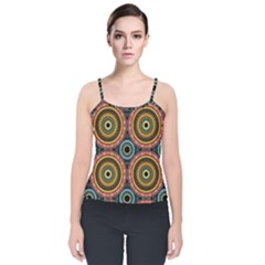 Aztec Multicolor Mandala Velvet Spaghetti Strap Top by tmsartbazaar
