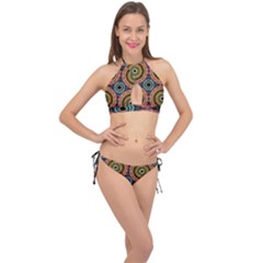 Aztec Multicolor Mandala Cross Front Halter Bikini Set by tmsartbazaar