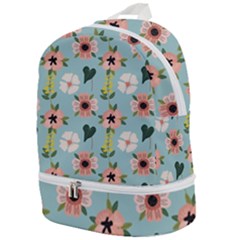 Flower White Blue Pattern Floral Zip Bottom Backpack by Mariart