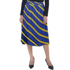 Yellow Blue Stripped Fish Classic Velour Midi Skirt  by LoolyElzayat