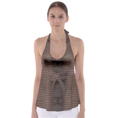 Brown Alligator Leather Skin Babydoll Tankini Top by LoolyElzayat