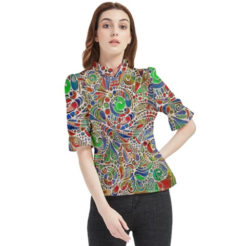 Pop Art - Spirals World 1 Frill Neck Blouse by EDDArt