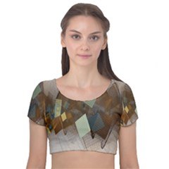 Digital Geometry Velvet Short Sleeve Crop Top  by Sparkle