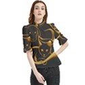 Gold Dog Cat Animal Jewel Frill Neck Blouse View1