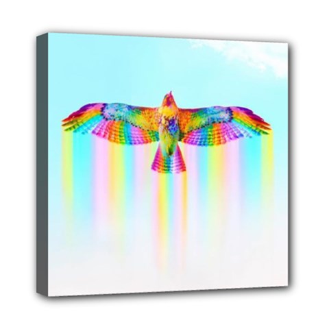 Rainbow Bird Mini Canvas 8  X 8  (stretched) by Sparkle