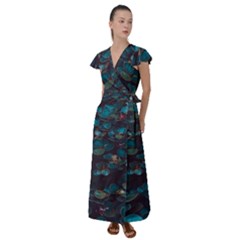 Realeafs Pattern Flutter Sleeve Maxi Dress by Sparkle