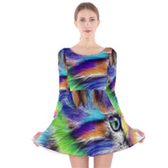 Rainbowcat Long Sleeve Velvet Skater Dress by Sparkle