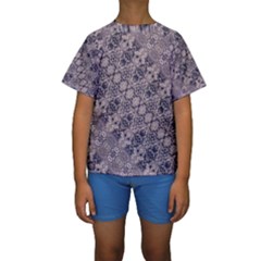 Violet Textured Mosaic Ornate Print Kids  Short Sleeve Swimwear by dflcprintsclothing