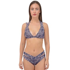 Violet Textured Mosaic Ornate Print Double Strap Halter Bikini Set by dflcprintsclothing