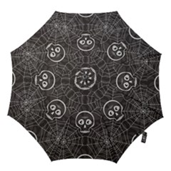 Skull And Spider Web On Dark Background Hook Handle Umbrellas (medium) by FloraaplusDesign