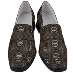 Skull And Spider Web On Dark Background Women s Chunky Heel Loafers by FloraaplusDesign