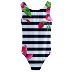 Black And White Stripes Kids  Cut-out Back One Piece Swimsuit by designsbymallika