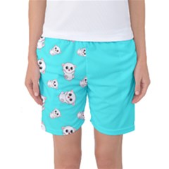 Azure Blue And Crazy Kitties Pattern, Cute Kittens, Cartoon Cats Theme Women s Basketball Shorts by Casemiro
