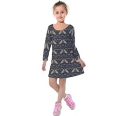 Moth Pattern Kids  Long Sleeve Velvet Dress by GretaBerlin