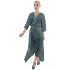 Decorative Wheat Wreath Stars Quarter Sleeve Wrap Front Maxi Dress by pepitasart