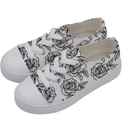 Line Art Black And White Rose Kids  Low Top Canvas Sneakers by MintanArt