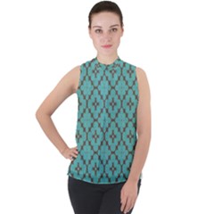 Tiles Mock Neck Chiffon Sleeveless Top by Sobalvarro