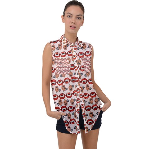 Halloween Sleeveless Chiffon Button Shirt by Sparkle