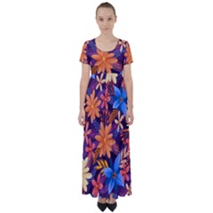 Colourful Print 5 High Waist Short Sleeve Maxi Dress by designsbymallika