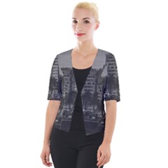 Sunset Coastal Urban Scene, Montevideo, Uruguay Cropped Button Cardigan by dflcprintsclothing