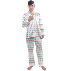 Aqua Coral Waves Men s Long Sleeve Satin Pyjamas Set by CuteKingdom
