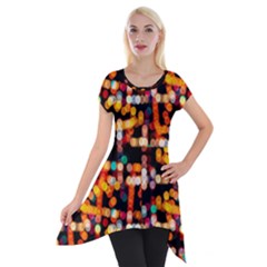 Multicolored Bubbles Print Pattern Short Sleeve Side Drop Tunic by dflcprintsclothing