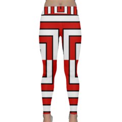 Square Maze Red Classic Yoga Leggings by tmsartbazaar