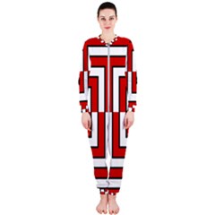 Square Maze Red Onepiece Jumpsuit (ladies)  by tmsartbazaar