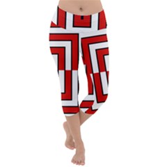 Square Maze Red Lightweight Velour Capri Yoga Leggings by tmsartbazaar