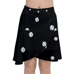 Black And White Baseball Motif Pattern Chiffon Wrap Front Skirt by dflcprintsclothing
