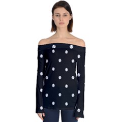 Black And White Baseball Motif Pattern Off Shoulder Long Sleeve Top by dflcprintsclothing