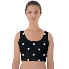 Black And White Baseball Motif Pattern Velvet Crop Top by dflcprintsclothing