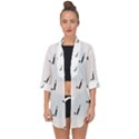 Black And White Cricket Sport Motif Print Pattern Open Front Chiffon Kimono View1