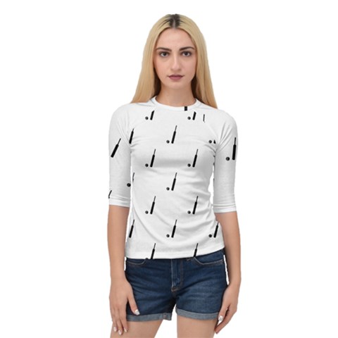 Black And White Cricket Sport Motif Print Pattern Quarter Sleeve Raglan Tee by dflcprintsclothing
