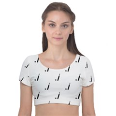 Black And White Cricket Sport Motif Print Pattern Velvet Short Sleeve Crop Top  by dflcprintsclothing