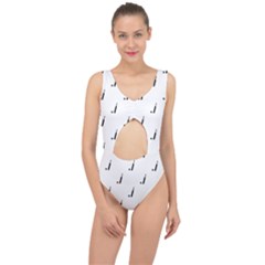 Black And White Cricket Sport Motif Print Pattern Center Cut Out Swimsuit by dflcprintsclothing